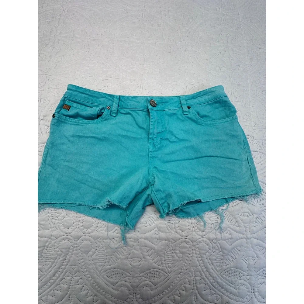Dear John Jovrie Turquoise Blue Frayed Hem Denim Shorts Size 31
